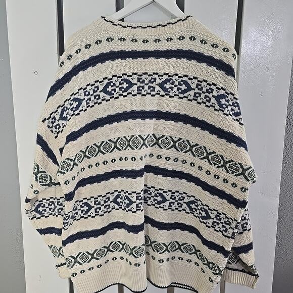 American Weekend Men XL Sweater Cream Blue Nordic Grandpacore Cabin 90s Prep Ski - Picture 2 of 6
